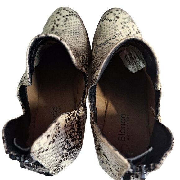 Blondo Waterproof Women's Gray Cream Leather Snake Print Ankle Booties Boots 9M - Picture 6 of 11